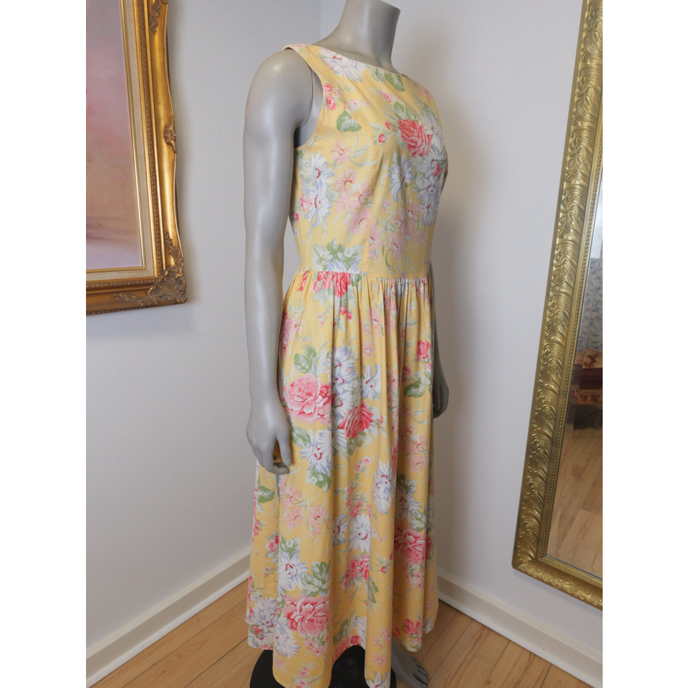Women's Laura Ashley Cottage Core Floral Cotton Dress Yellow Size USA 10 - Picture 10 of 10